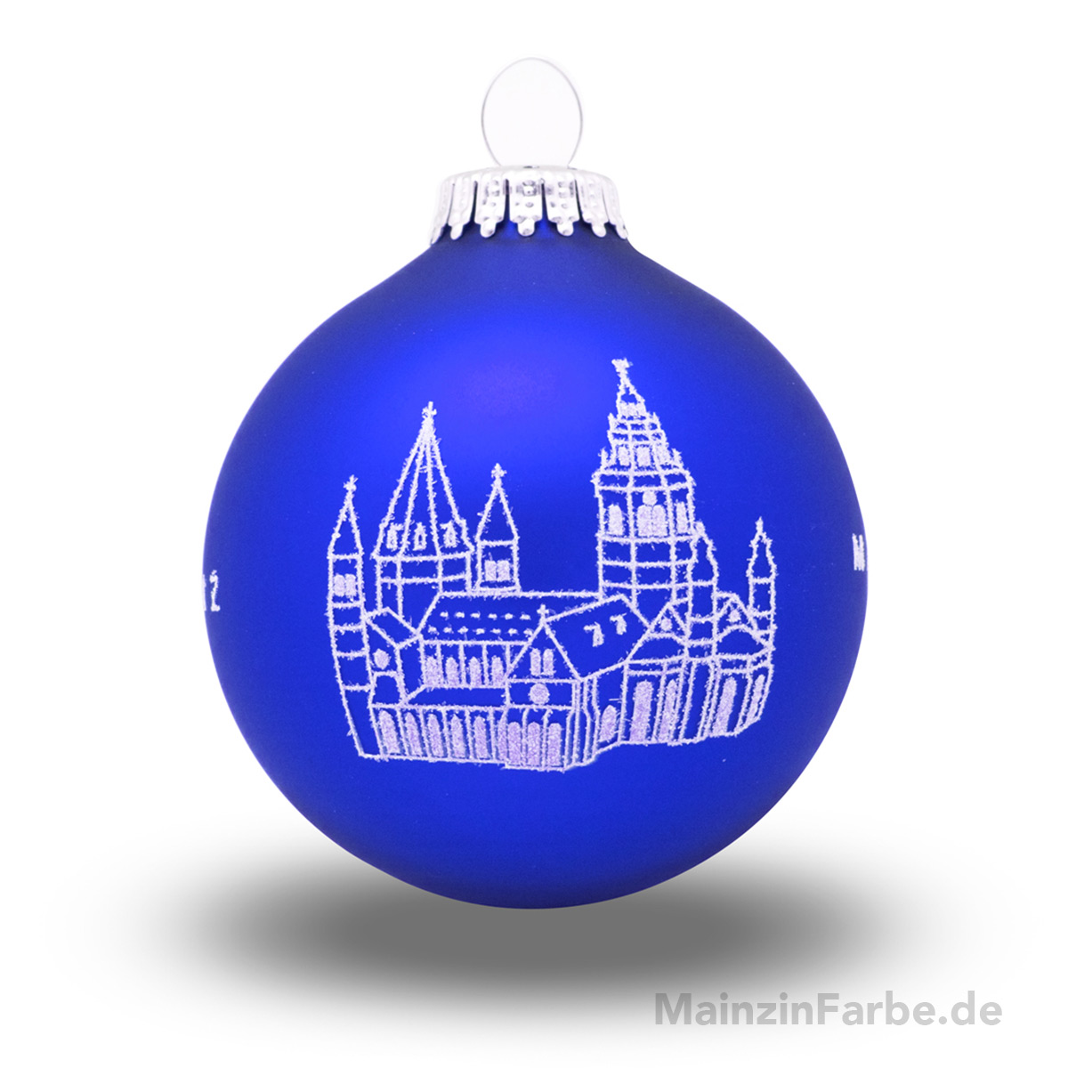 Christbaumkugel "Mainzer Dom", blau-Glitzerweiß
