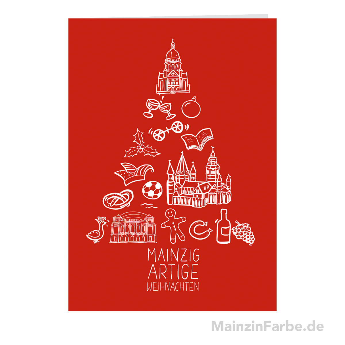 Grußkarte "Mainzigartige Weihnachten", rot-weiß
