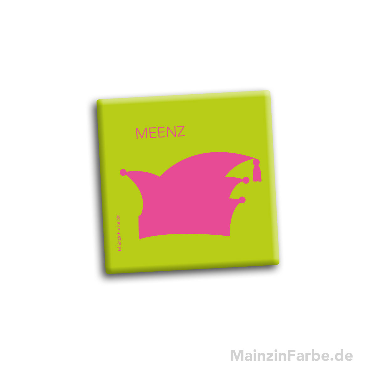 Magnet Kachel bunt, Meenz Narrenkappe, hellgrün-pink